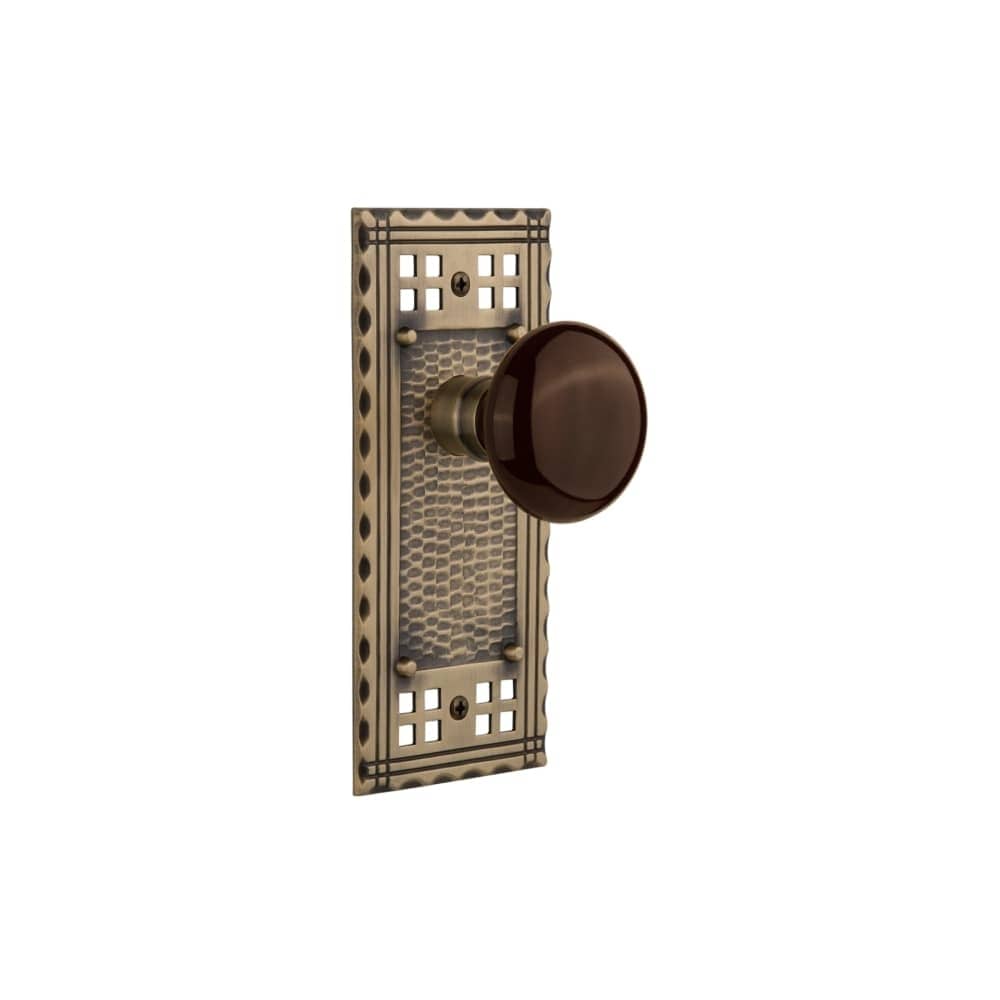 Nostalgic Warehouse Crabrn_Psg_238_Nk Brown Porcelain Solid Brass Passage Knob Set With Craftsman Rose And 2 3 8 Backset