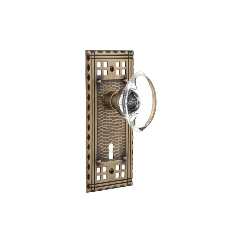 Nostalgic Warehouse Craocc_Psg_238_Kh Oval Clear Crystal Solid Brass Passage Knob Set With Craftsman Rose Keyhole And 2 3 8