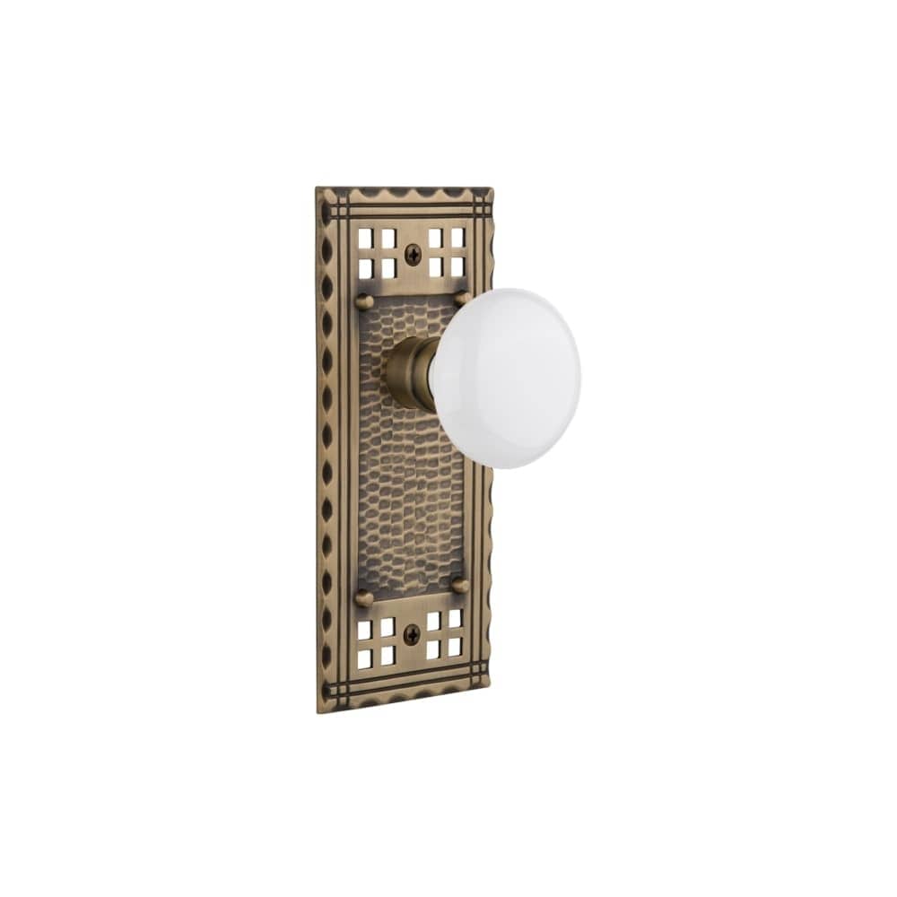 Nostalgic Warehouse Crawhi_Sd_Nk White Porcelain Solid Brass Single Dummy Knob With Craftsman Rose