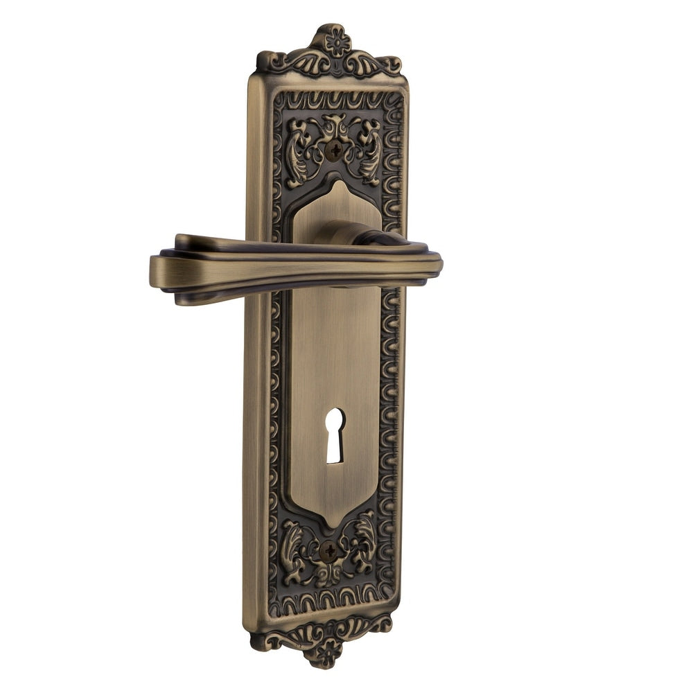 Nostalgic Warehouse Eadflr_Dd_Kh Fleur Non Turning Two Sided Lever Set With Egg Dart Rose And Decorative Keyhole