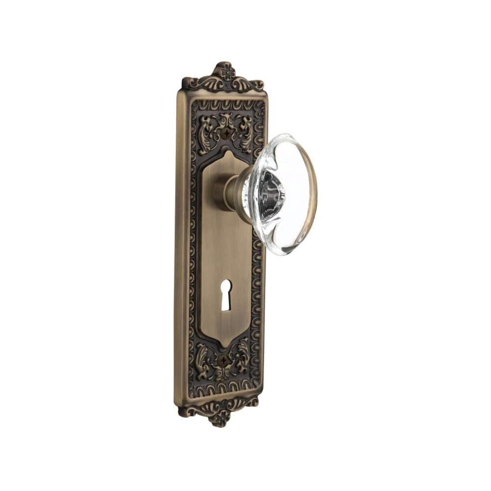 Nostalgic Warehouse Eadocc_Dp_Kh Oval Clear Crystal Solid Brass Dummy Knob Set With Egg And Dart Rose And Keyhole