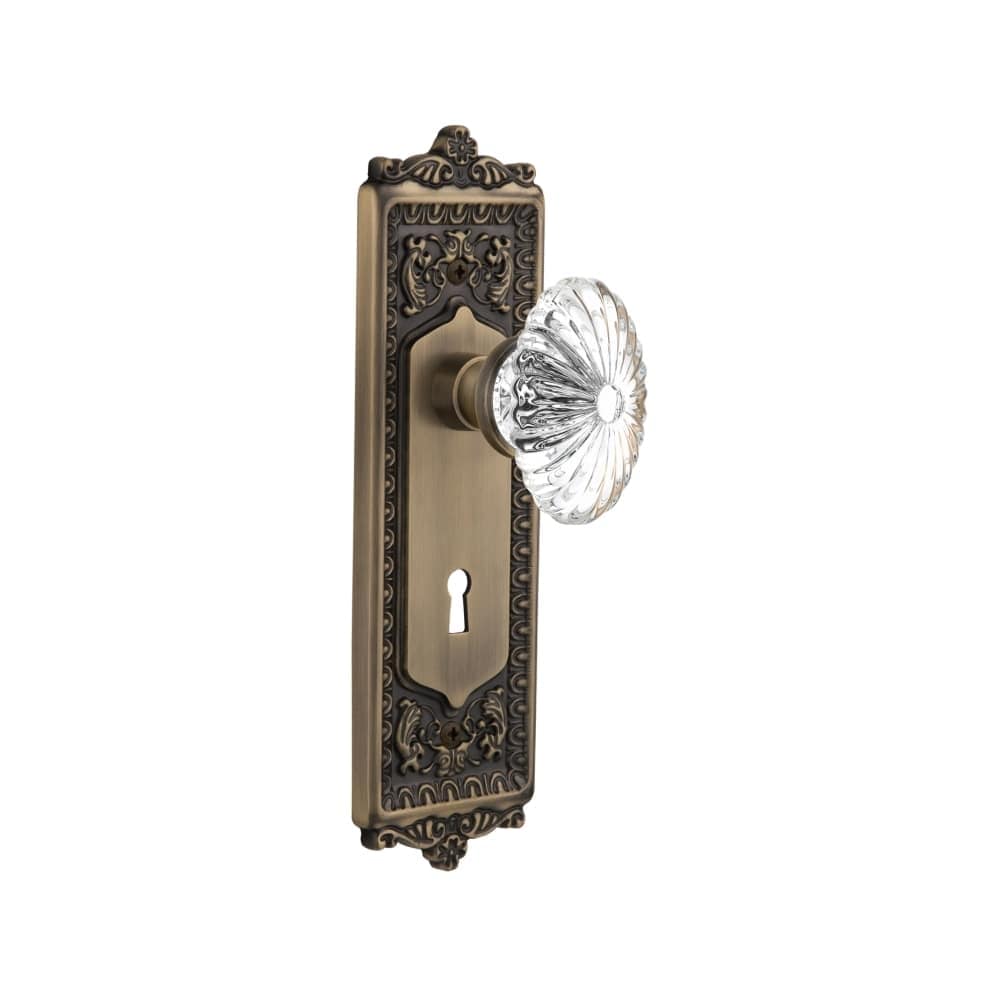 Nostalgic Warehouse Eadofc_Prv_234_Kh Oval Fluted Crystal Solid Brass Privacy Knob Set With Egg And Dart Rose Keyhole And