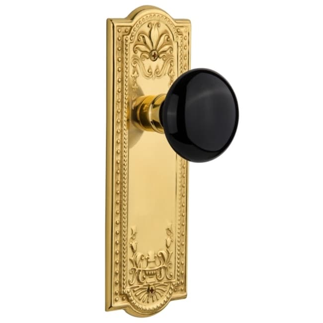Nostalgic Warehouse Meablk_Dp_Nk Black Porcelain Solid Brass Dummy Knob Set With Meadows Rose