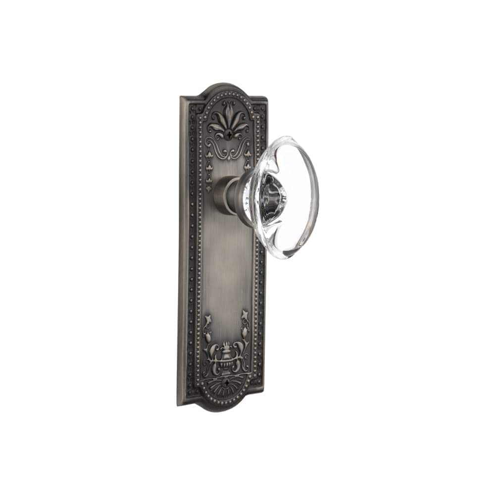 Nostalgic Warehouse Meaocc_Psg_238_Nk Oval Clear Crystal Solid Brass Passage Knob Set With Meadows Rose And 2 3 8 Backset