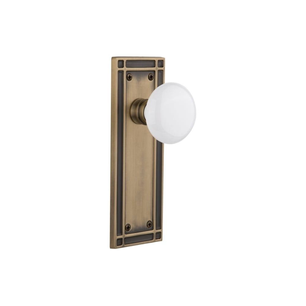 Nostalgic Warehouse Miswhi_Sd_Nk White Porcelain Solid Brass Single Dummy Knob With Mission Rose