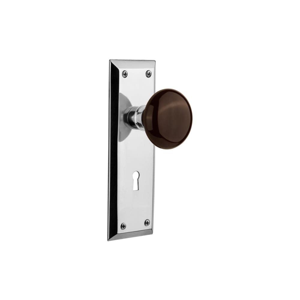 Nostalgic Warehouse Nykbrn_Dp_Kh Brown Porcelain Solid Brass Dummy Knob Set With New York Rose And Keyhole