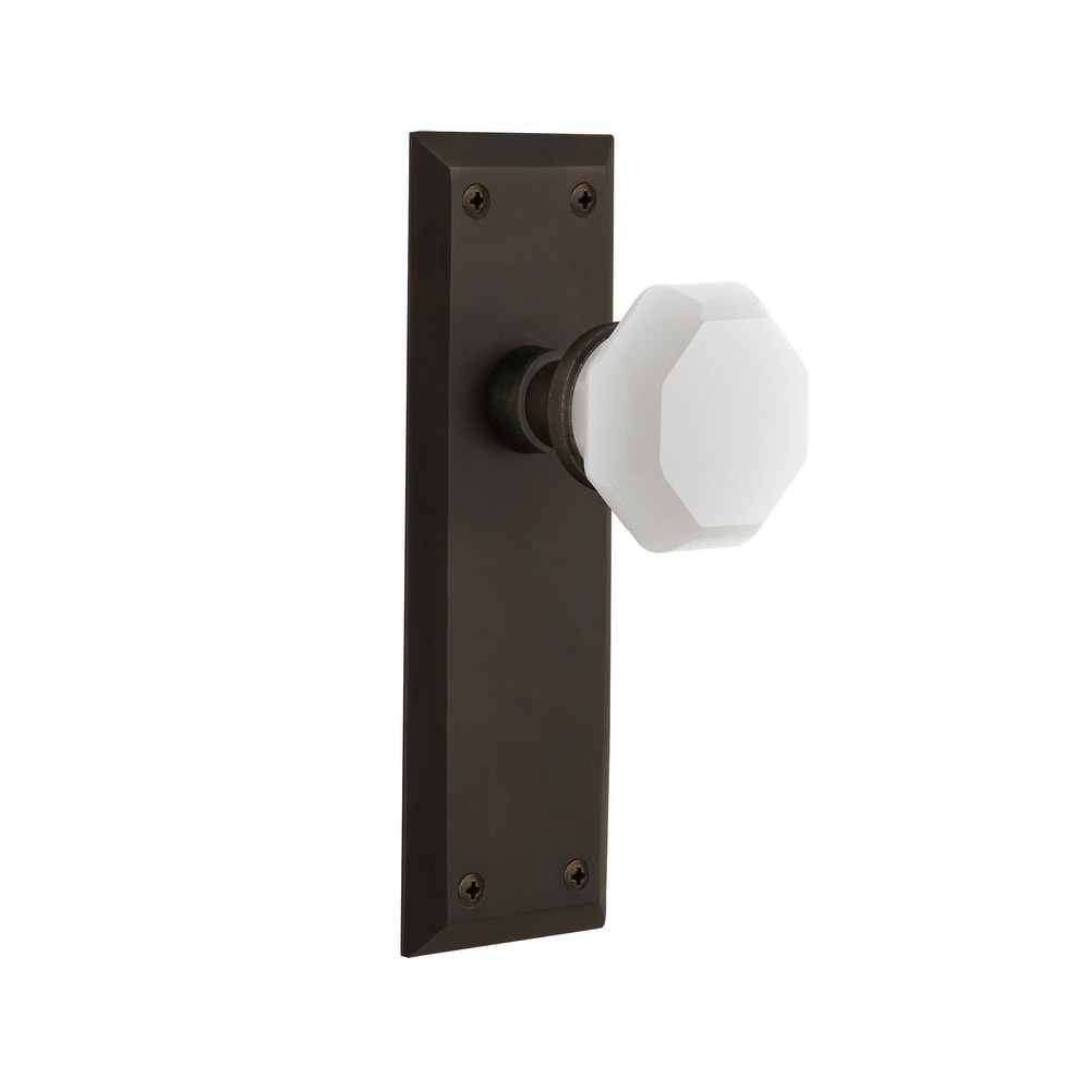 Nostalgic Warehouse Nykwaw_Sd_Na_Nk New York Solid Brass Rose Single Dummy Door Door Knob Set With White Milk Glass Waldorf Knob