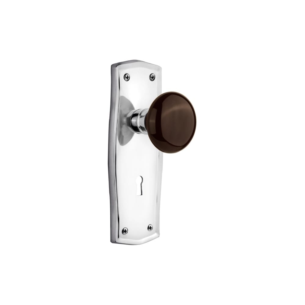 Nostalgic Warehouse Prabrn_Sd_Kh Brown Porcelain Solid Brass Single Dummy Knob With Prairie Rose And Keyhole