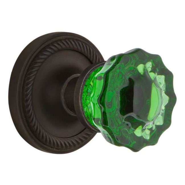 Nostalgic Warehouse Ropcre_Sd_Nk Rope Solid Brass Rose Single Dummy Door Knob With Emerald Crystal Knob