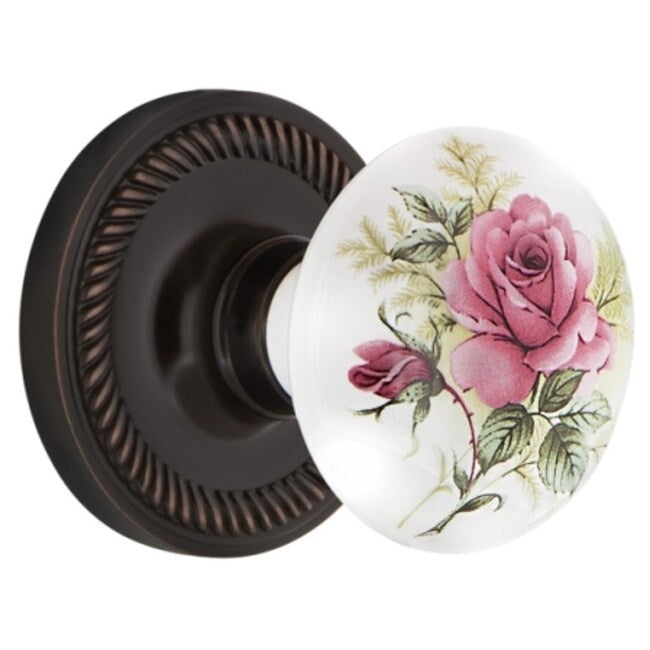Nostalgic Warehouse Ropros_Prv_238_Nk Rose Porcelain Solid Brass Privacy Knob Set With Rope Rose And 2 3 8 Backset