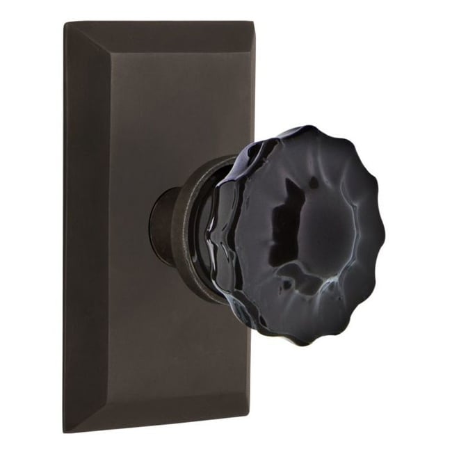 Nostalgic Warehouse Stucrb_Psg_238_Nk Studio Solid Brass Rose Passage Door Knob Set With Black Crystal Knob And 2 3 8 Backset