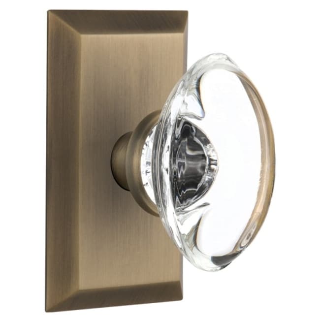 Nostalgic Warehouse Stuocc_Sd_Nk Oval Clear Crystal Solid Brass Single Dummy Knob With Studio Rose