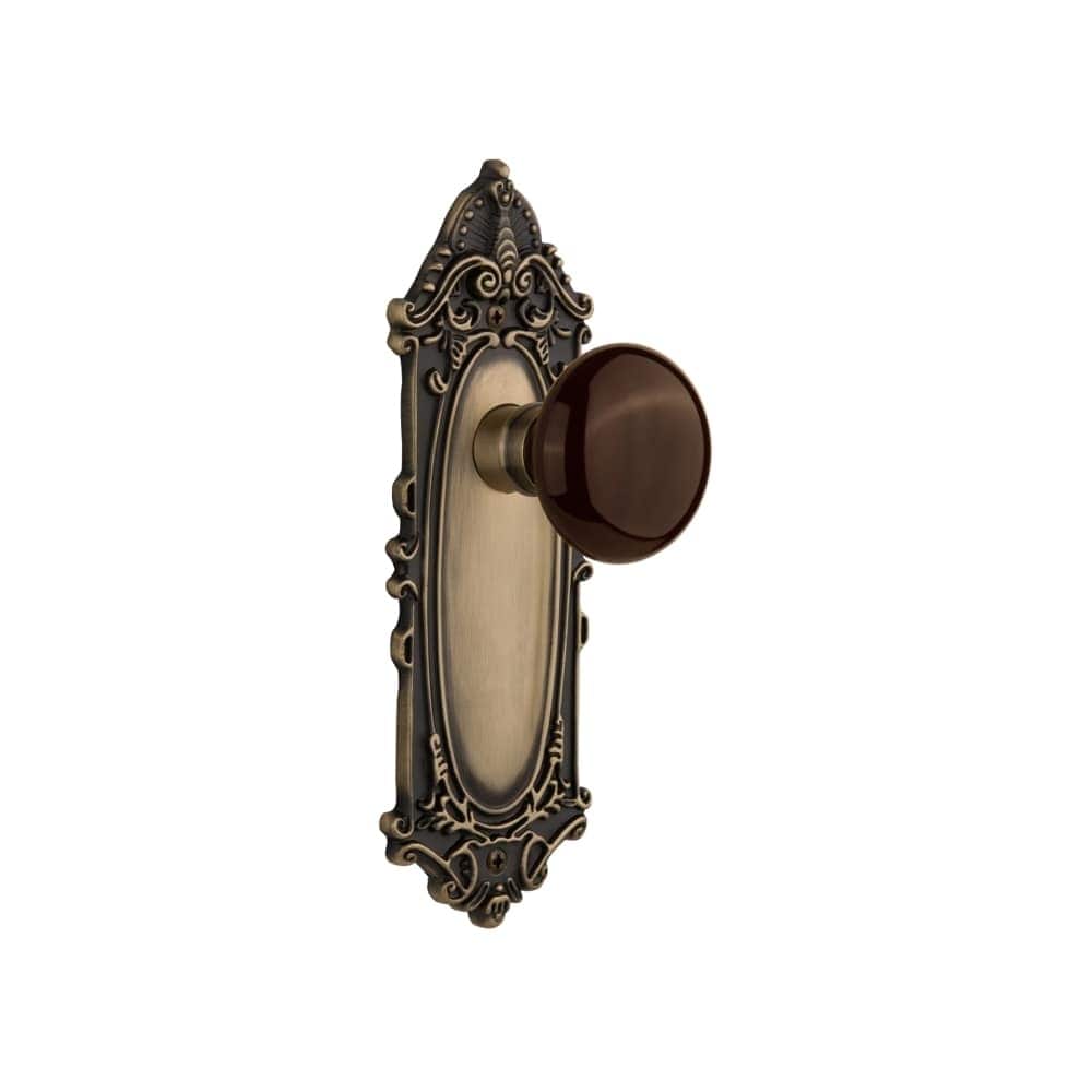Nostalgic Warehouse Vicbrn_Sd_Nk Brown Porcelain Solid Brass Single Dummy Knob With Victorian Rose