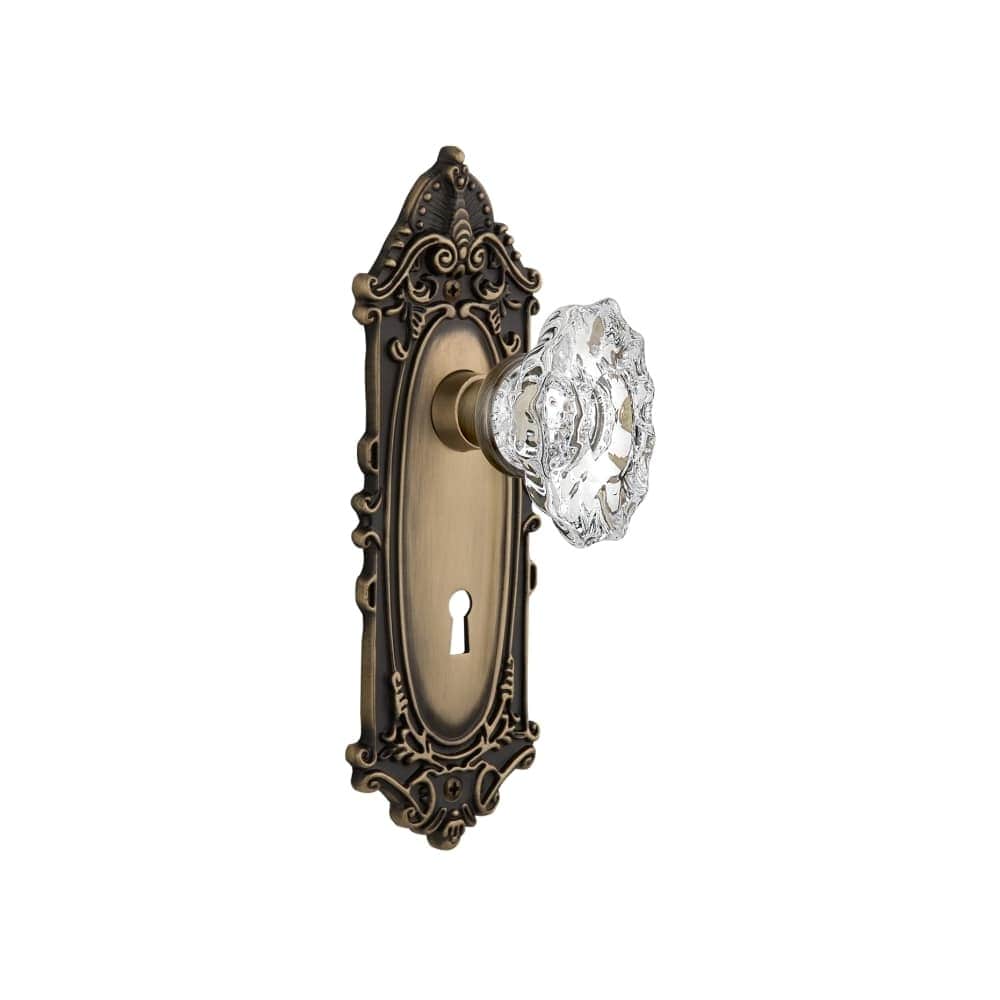 Nostalgic Warehouse Viccha_Prv_234_Kh Chateau Solid Brass Privacy Knob Set With Victorian Rose Keyhole And 2 3 4 Backset