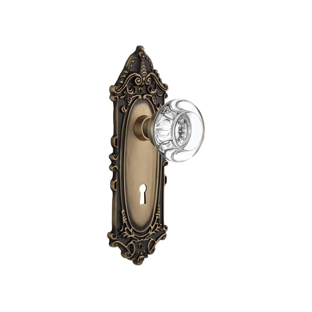 Nostalgic Warehouse Vicrcc_Psg_234_Kh Round Clear Crystal Solid Brass Passage Knob Set With Victorian Rose Keyhole And 2 3 4