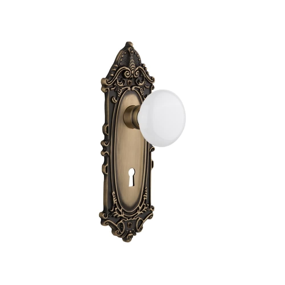 Nostalgic Warehouse Vicwhi_Prv_238_Kh White Porcelain Solid Brass Privacy Knob Set With Victorian Rose Keyhole 2 3 8 Backset