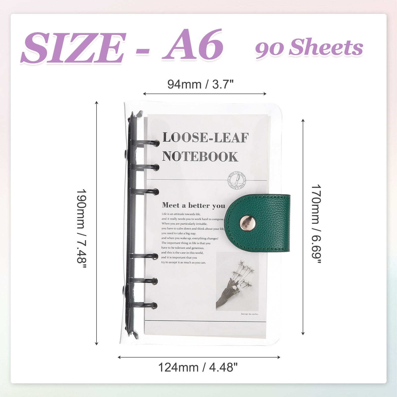 Notebook Binder Transparent Refillable Planner Cover With 90 Sheets Lined Inner Paper Planner Binder
