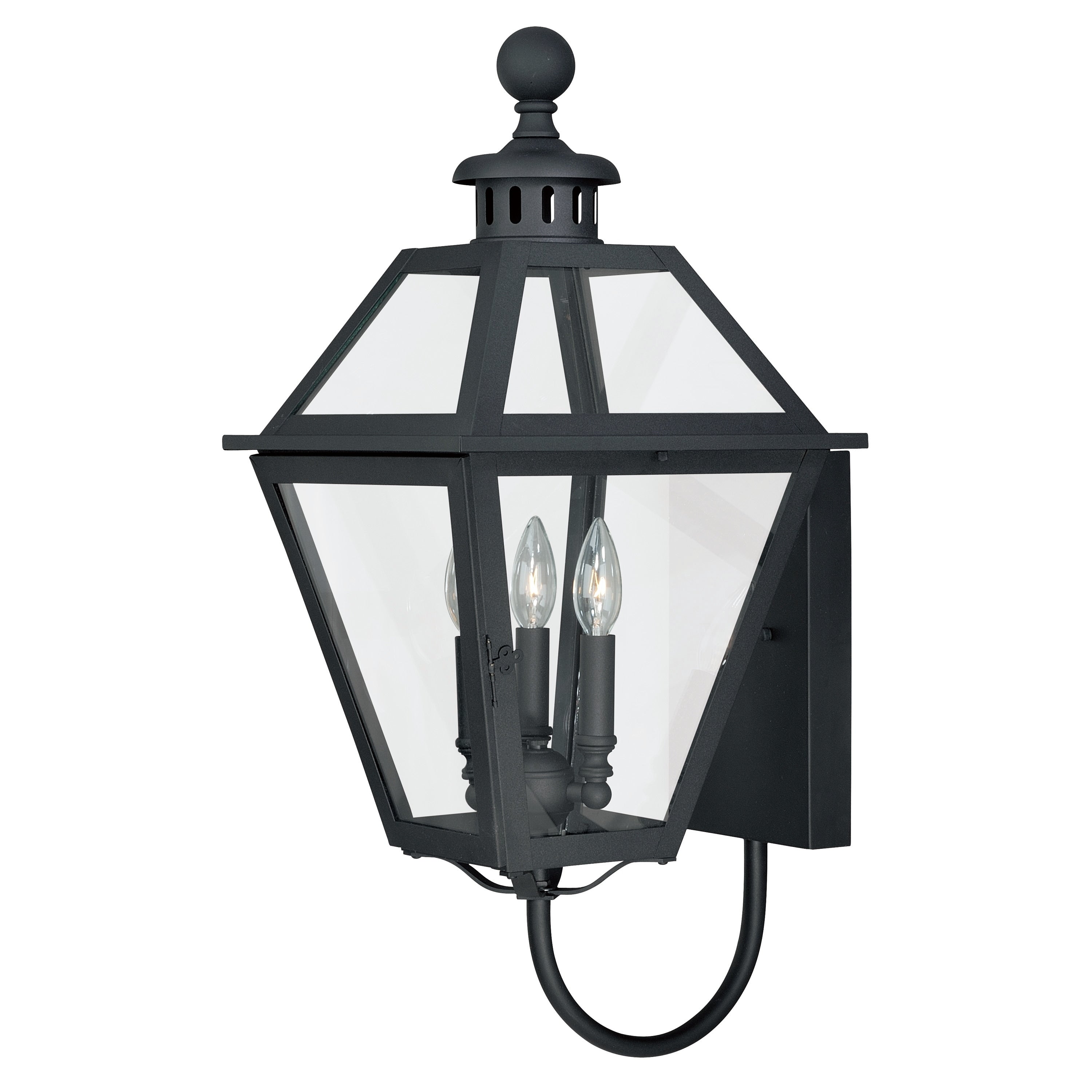 Nottingham 3 Light Black Empire Outdoor Wall Lantern Clear Glass 12 In W X 26.75 In H X 13.75 In D