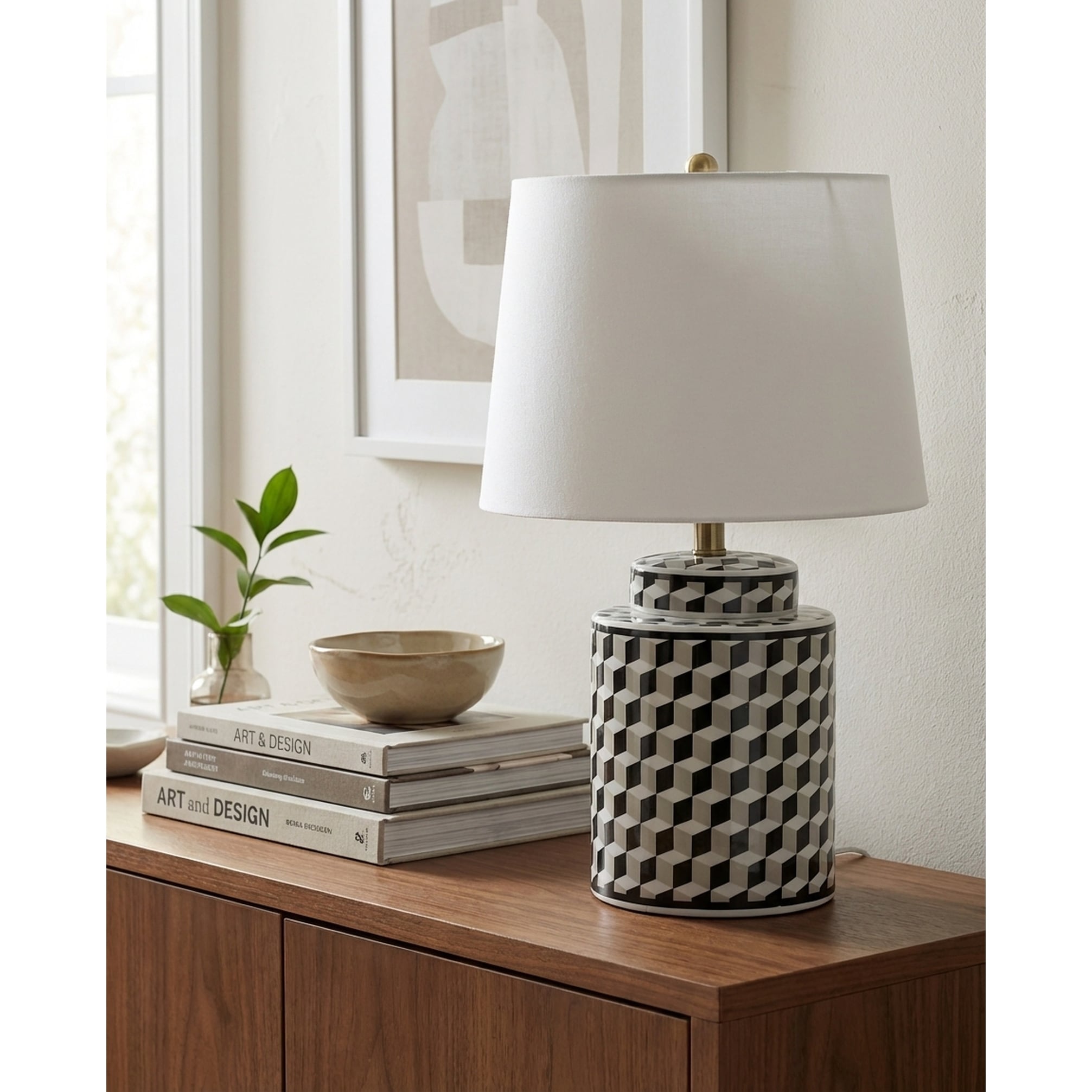 Nourison 23 Black Multi Checkered Geometric Table Lamp