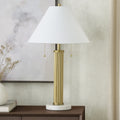 Nourison 26 Brass Marble Ribbed Column Table Lamp