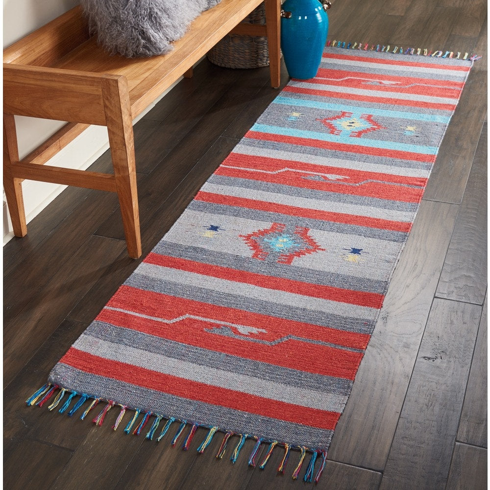 Nourison Baja Moroccan Grey Red Runner Rug 23 X76 23 X 76 Runner