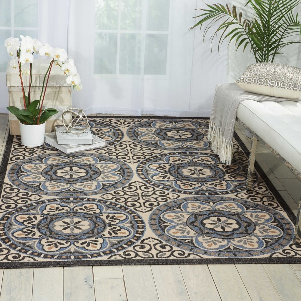 Nourison Caribbean Ivory Charcoal Indoor Outdoor Area Rug 26 X 4