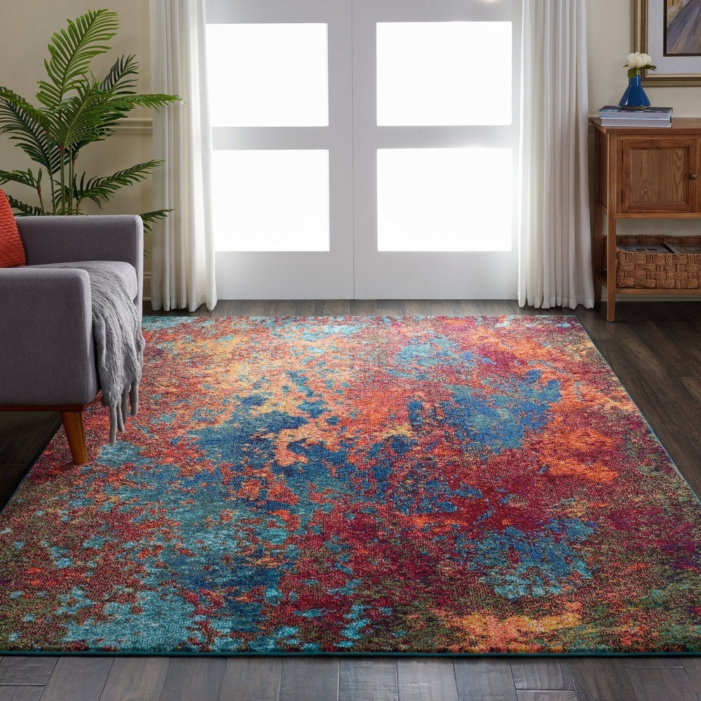 Nourison Celestial Atlantic Blue And Red Abstract Area Rug 22 X 39