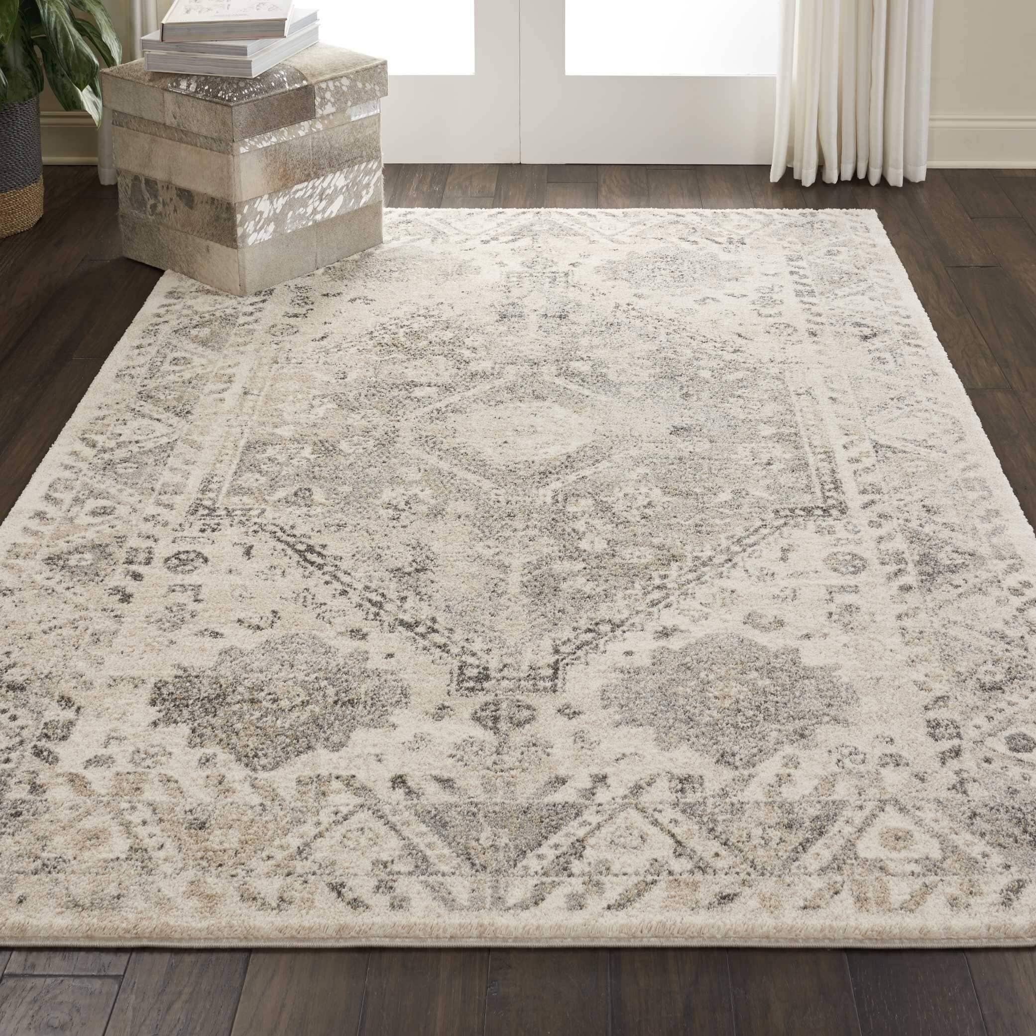 Nourison Fusion Vintage Cream Grey Medallion Rug 53 X 73