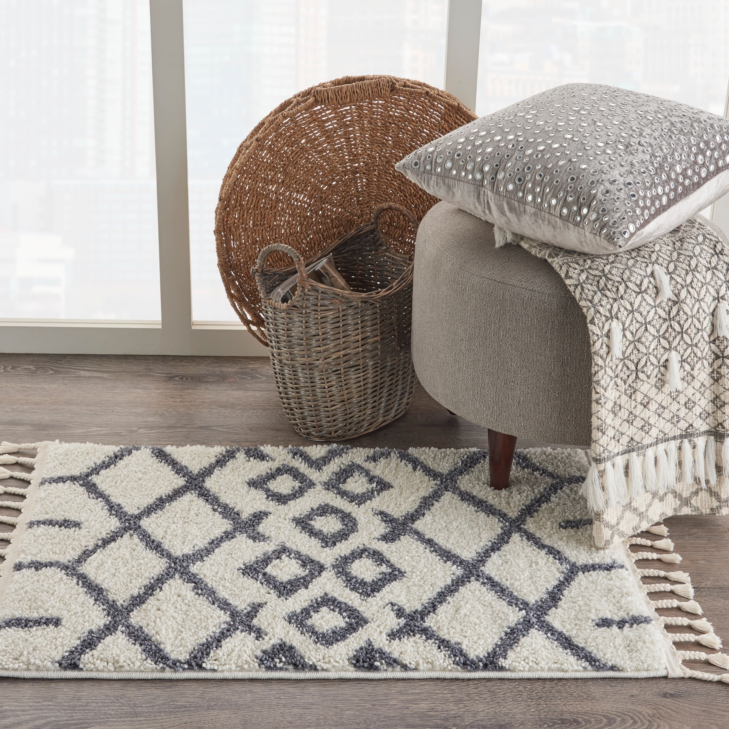 Nourison Moroccan Marrakesh Cream Shag Runner Rug 22 X 81 Runner