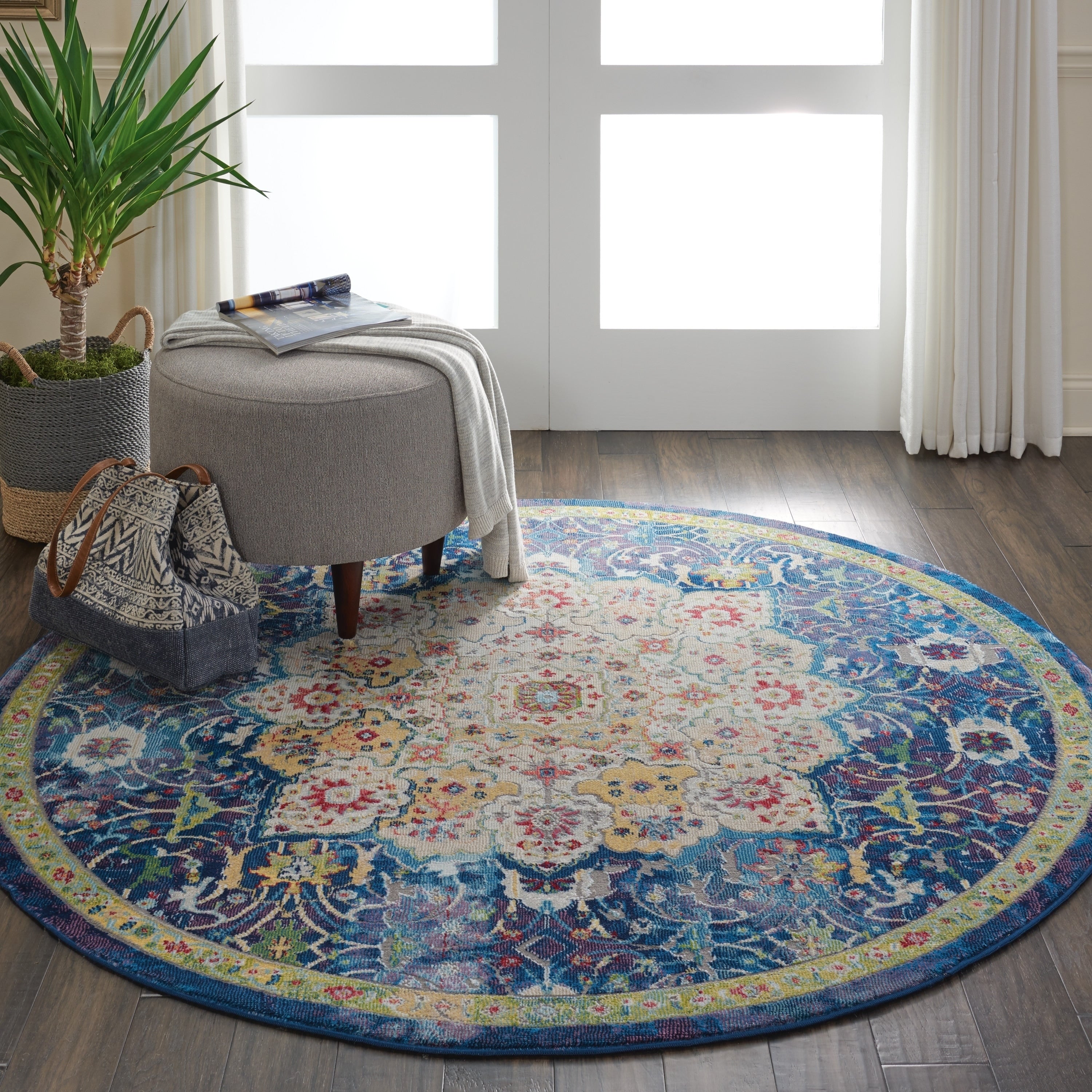 Nourison Global Vintage Blue Medallion Round Rug 4 Round