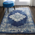 Nourison Grafix Distressed Navy Blue Medallion Area Rug 710 X 910
