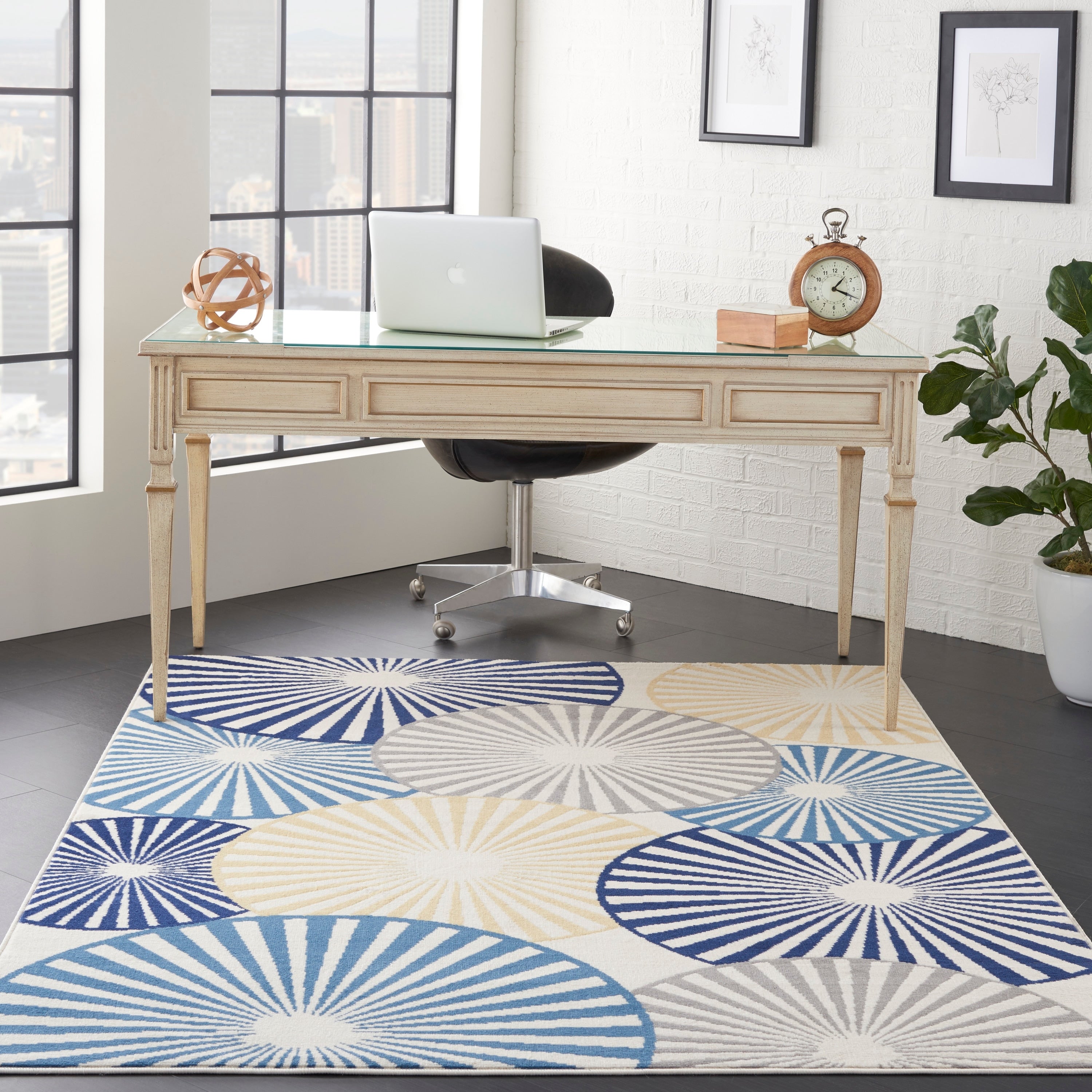 Nourison Grafix White Blue Radial Area Rug 53 X 73