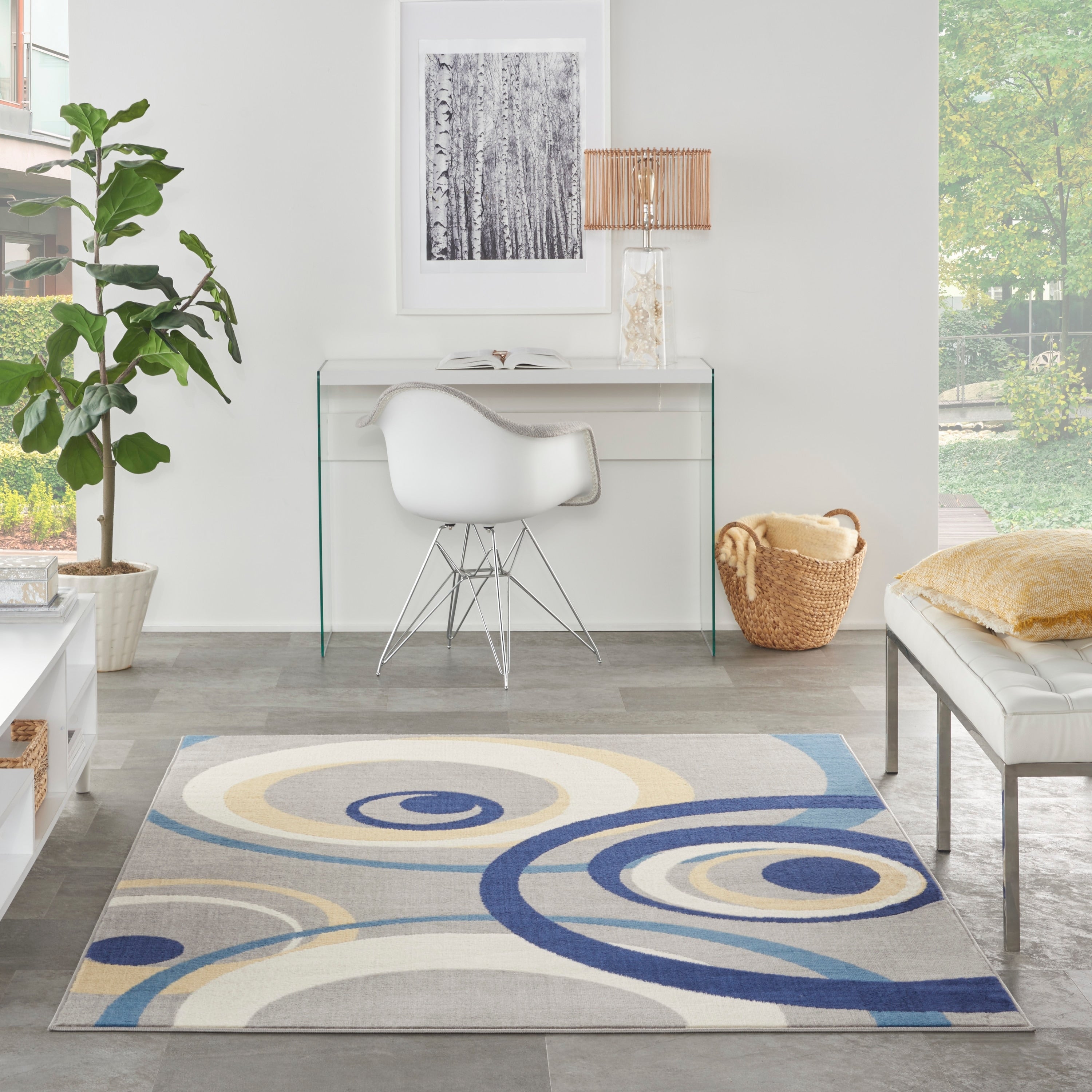 Nourison Grafix Grey Blue Spiral Area Rug 710 X 910