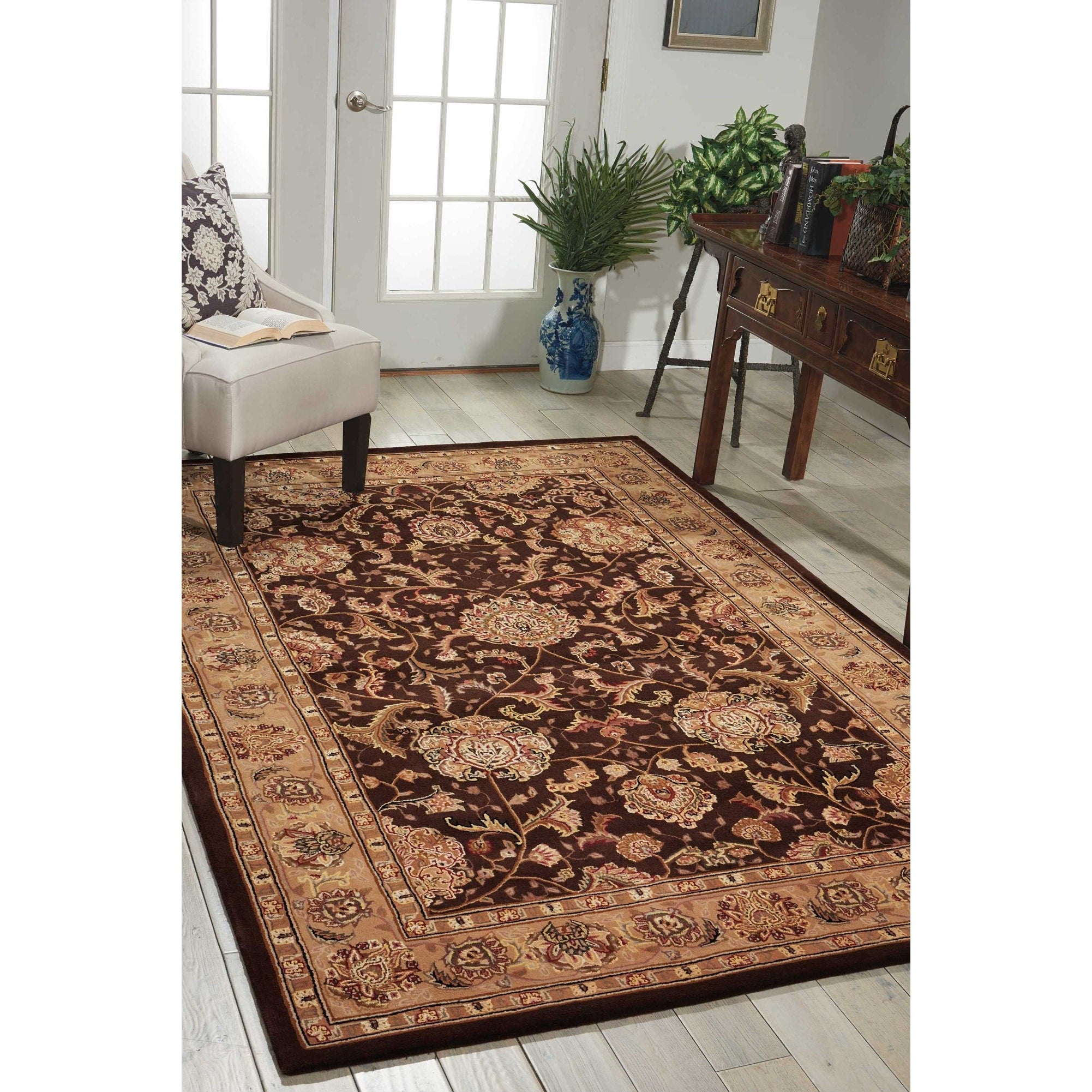 Nourison 2000 Hand Tufted Wool Silk Kashan Brown Rug