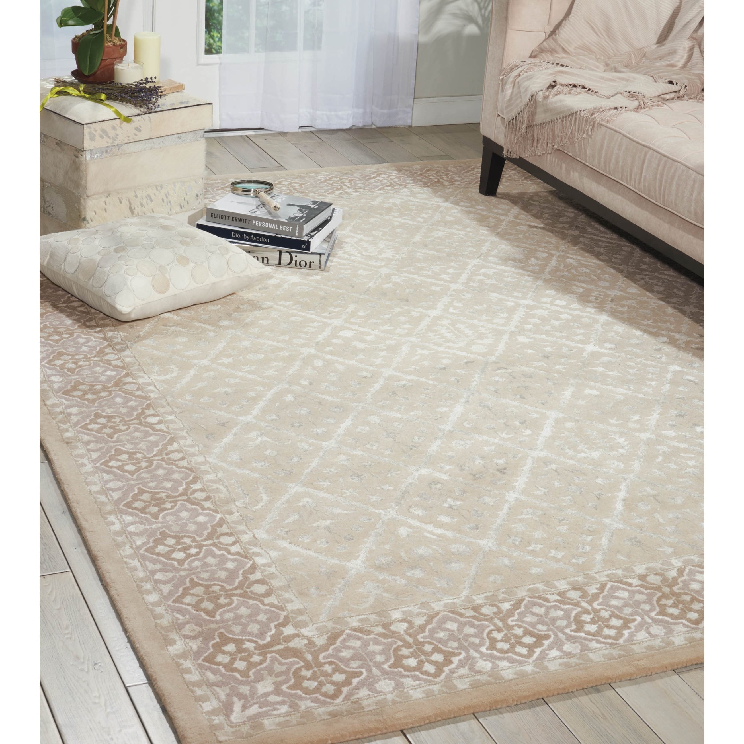 Nourison Hand Tufted Symphony Brocade Bordered Sand Rug 96 X 136 96 X 13
