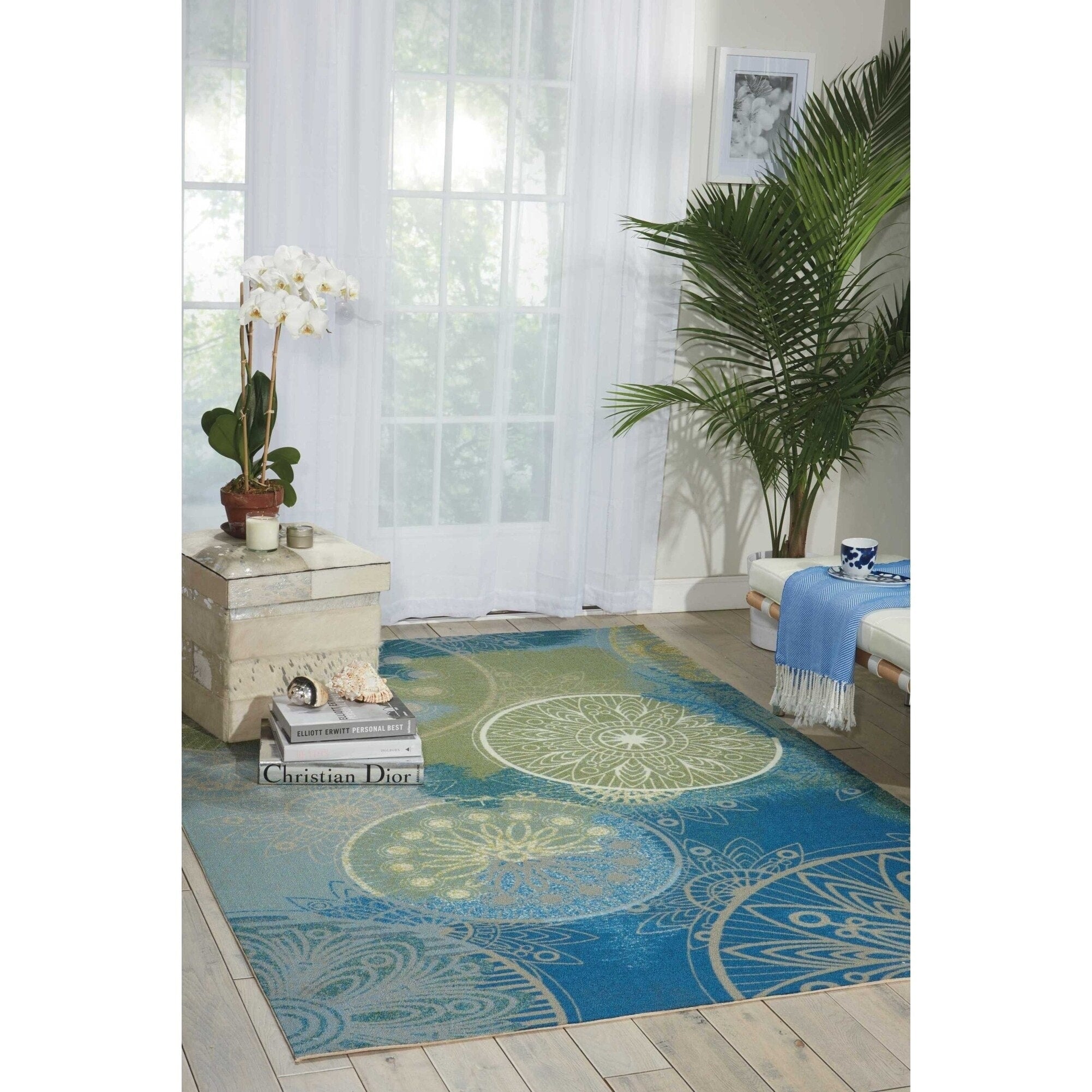Nourison Home Garden Medallion Blue Indoor Outdoor Rug 53 X 75