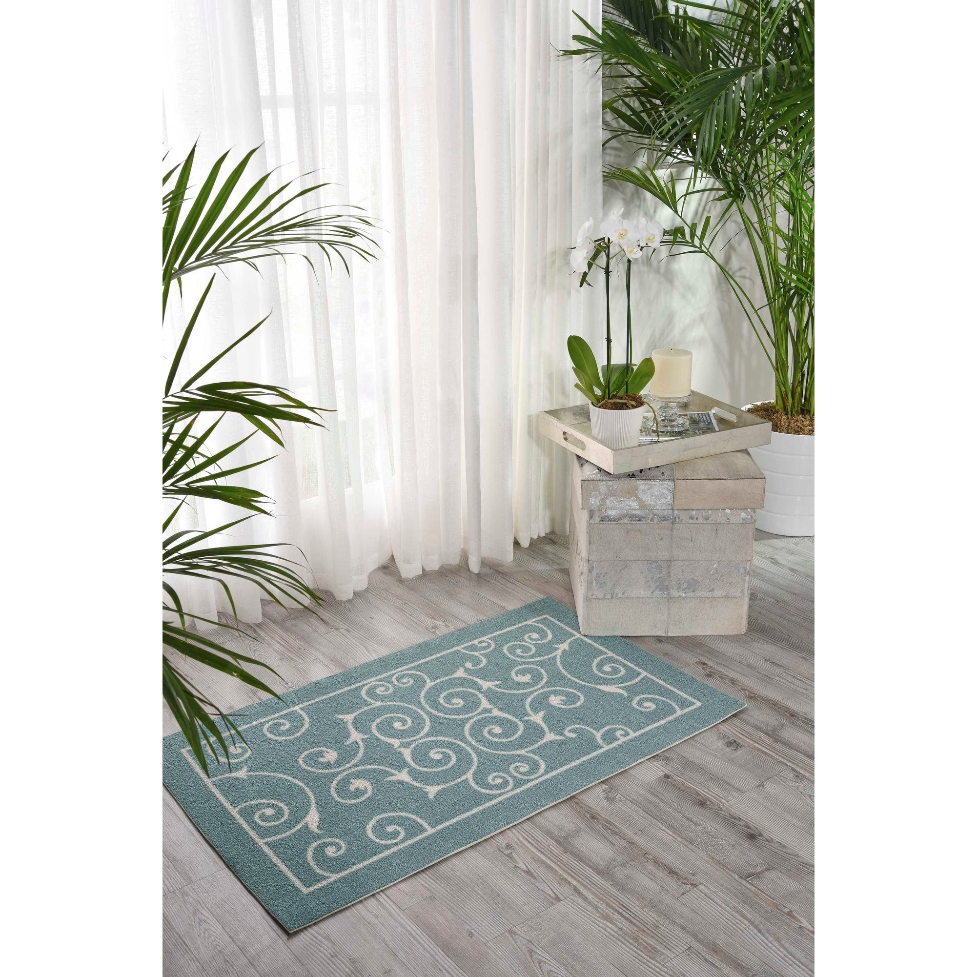 Nourison Home Garden Indoor Outdoor Light Blue Rug 79 X 1010