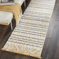 Nourison Kamala Ivory Gold Aztec Patterned Fringe Runner Rug 22 X 76 Runner