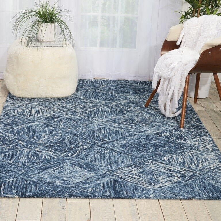 Nourison Linked Denim Contemporary Area Rug 5 X 76