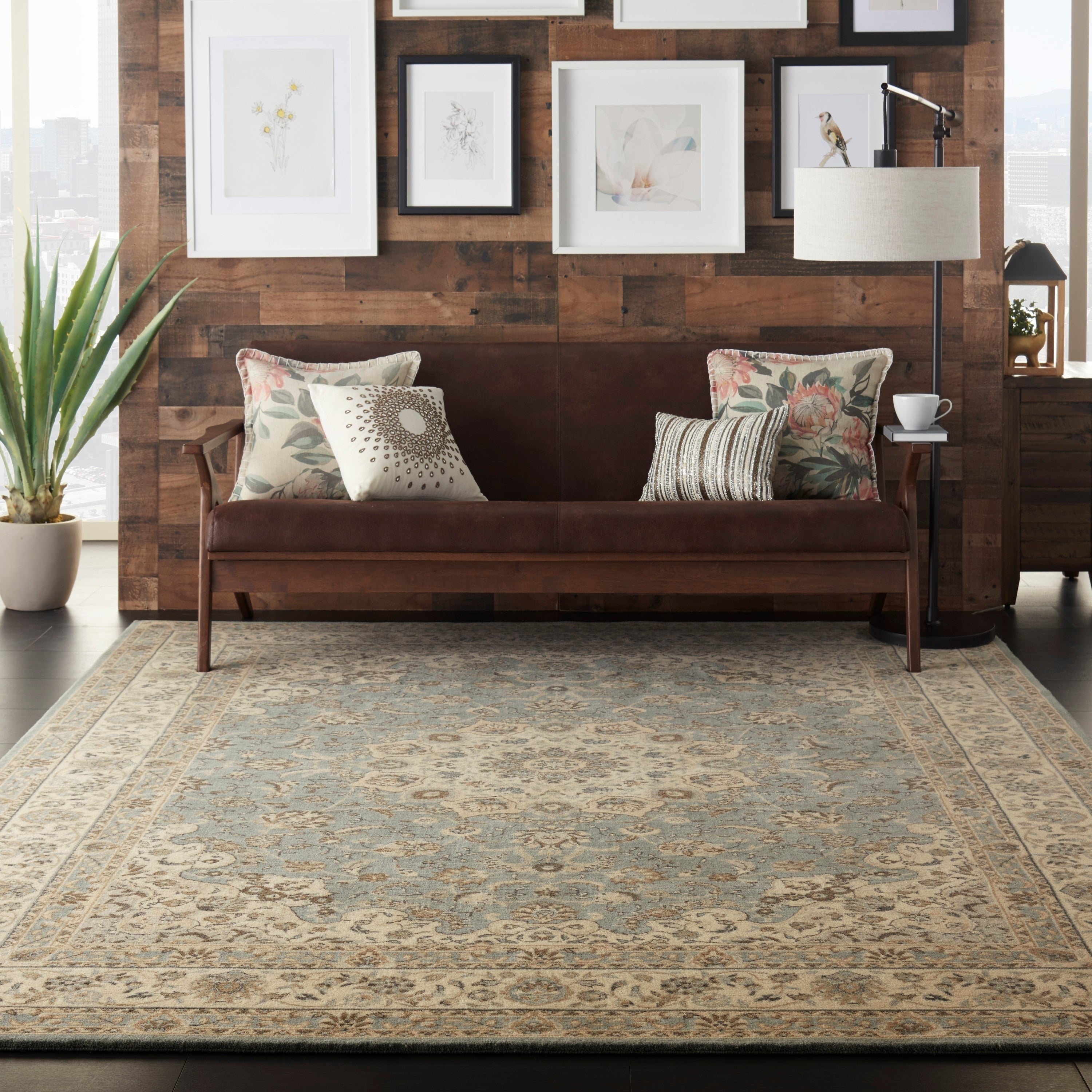 Nourison Living Treasures Aqua Ivory Floral Area Rug