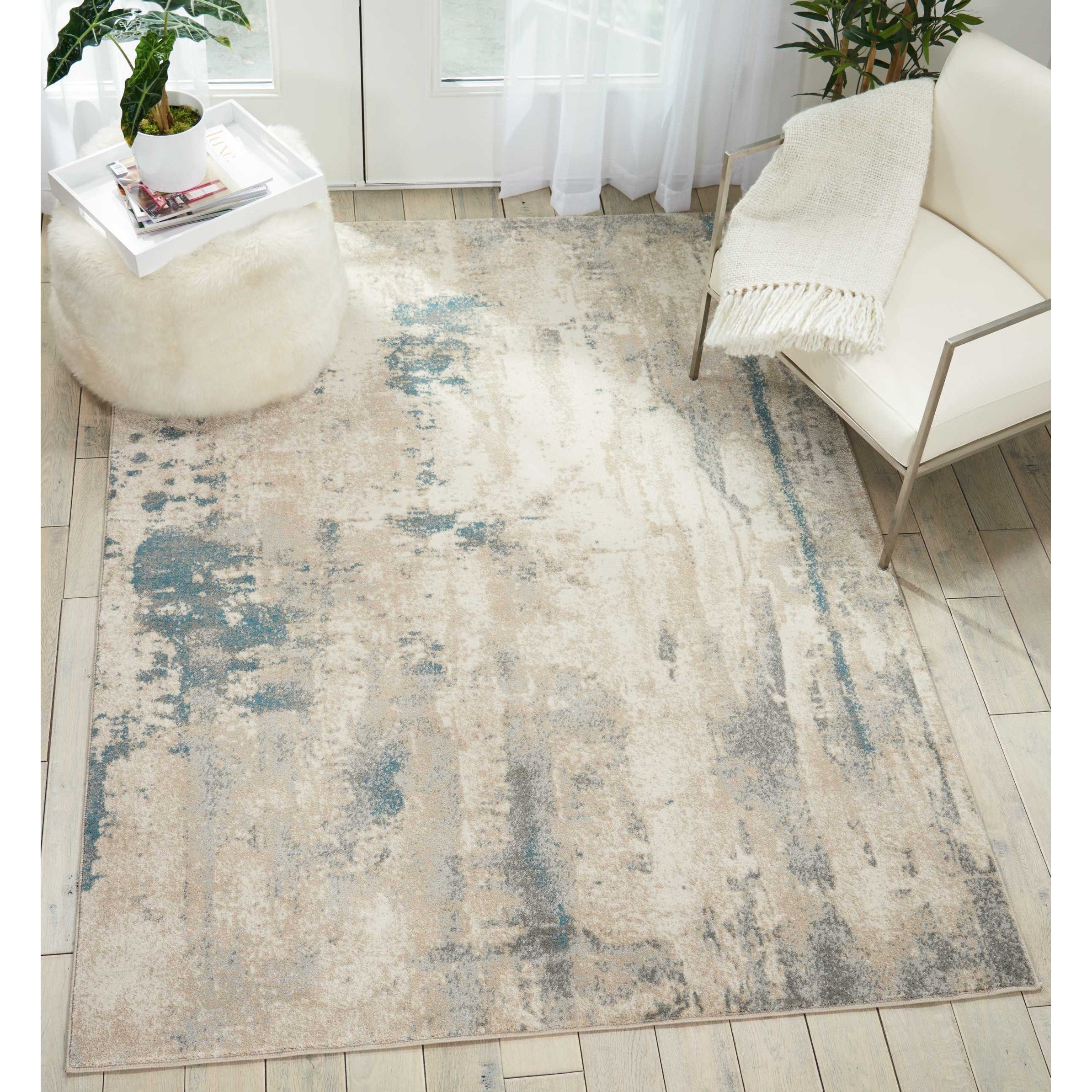Nourison Maxell Abstract Ivory Teal Runner Rug 22 X 76 Runner
