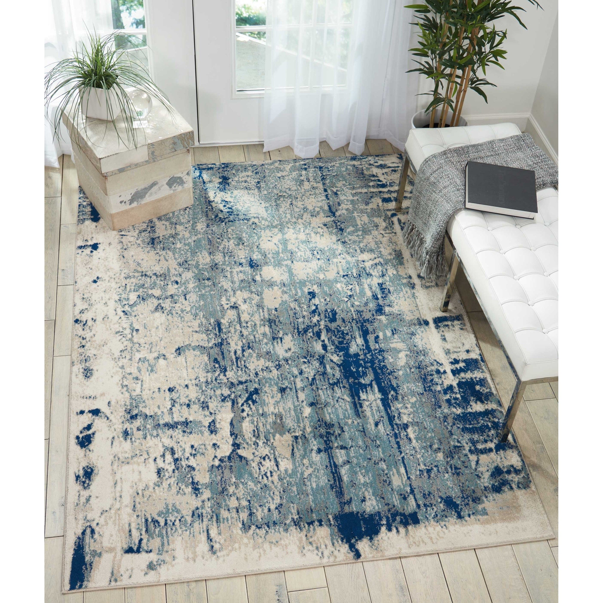 Nourison Maxell Distressed Ivory Blue Area Rug 710 X 106