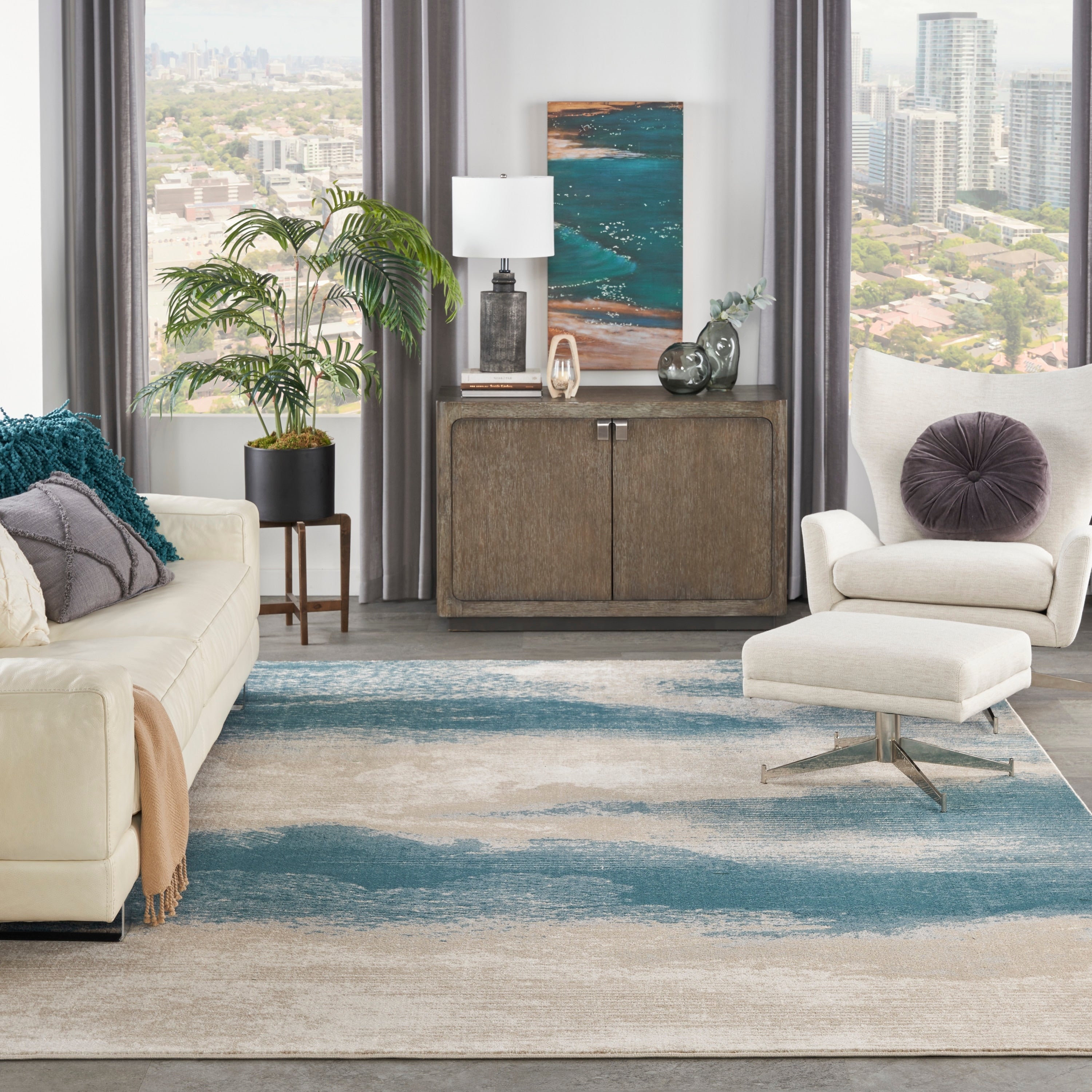 Nourison Maxell Flint Ombre Charcoal Beige Rug 710 X 106