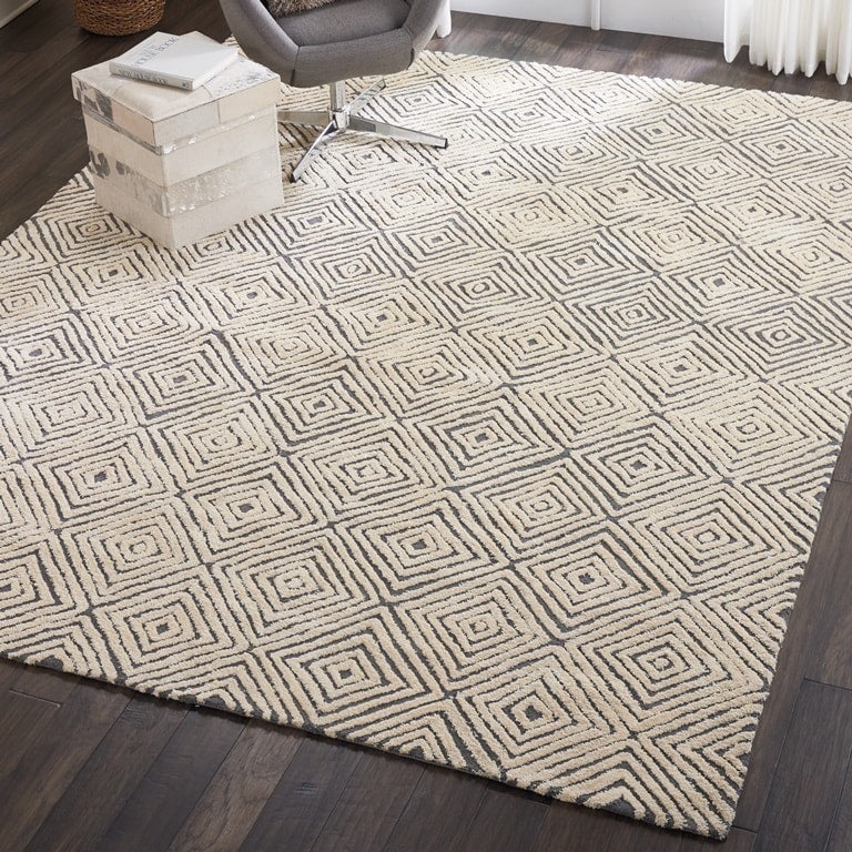 Nourison Hand Tufted Geometric Grey Ivory Area Rug 53 X 74