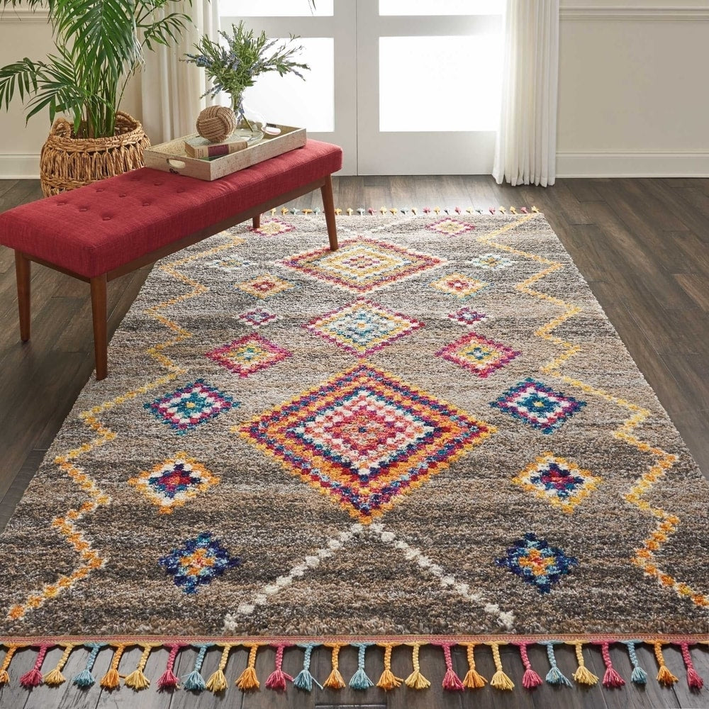 Nourison Moroccan Casbah Grey Multicolor Tassel Runner Rug 22 X 6 Runner