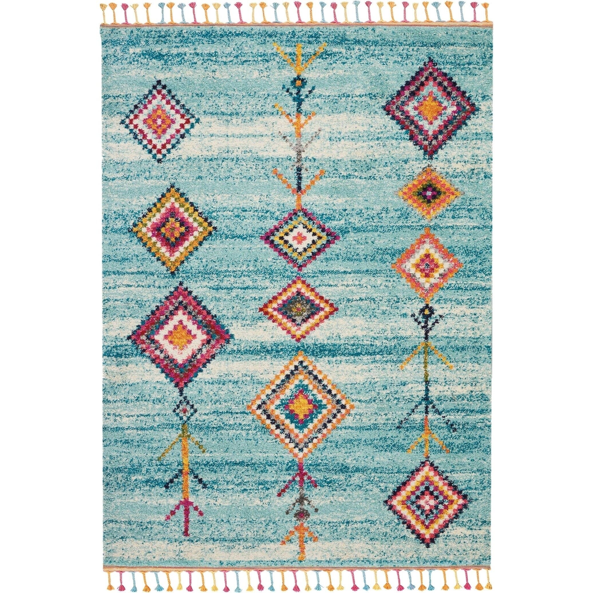 Nourison Moroccan Casbah Aqua Tassel Rug 67 X 96