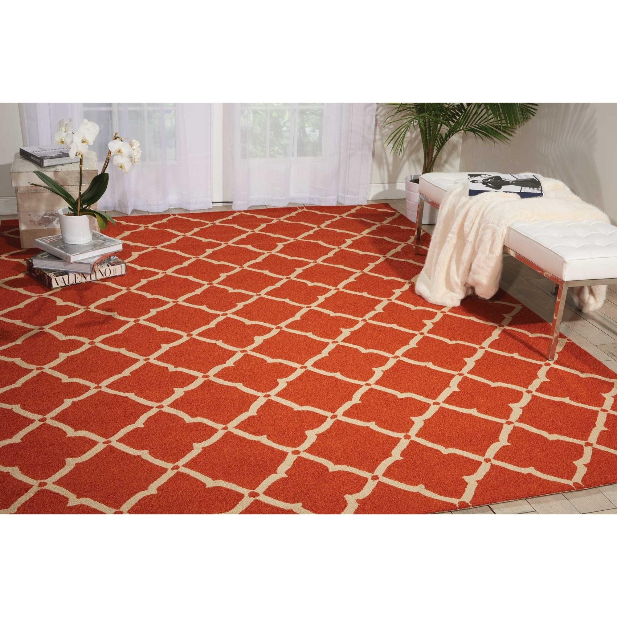 Nourison Portico Orange Indoor Outdoor Area Rug 5 X 76