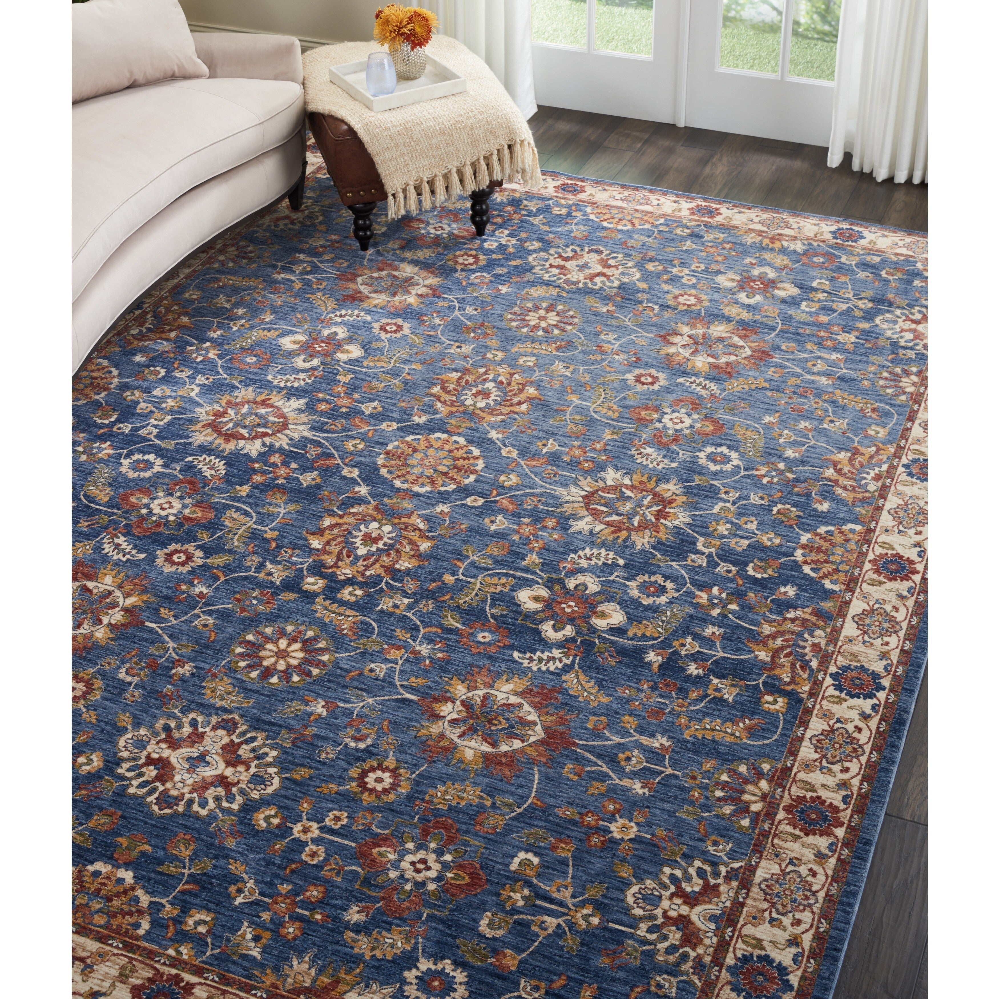 Nourison Reseda Vintage Sky Blue Floral Rug 5 Round 5 Round