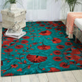 Hand Tufted Suzani Teal Floral Bloom Rug 53 X 75 53 X 75