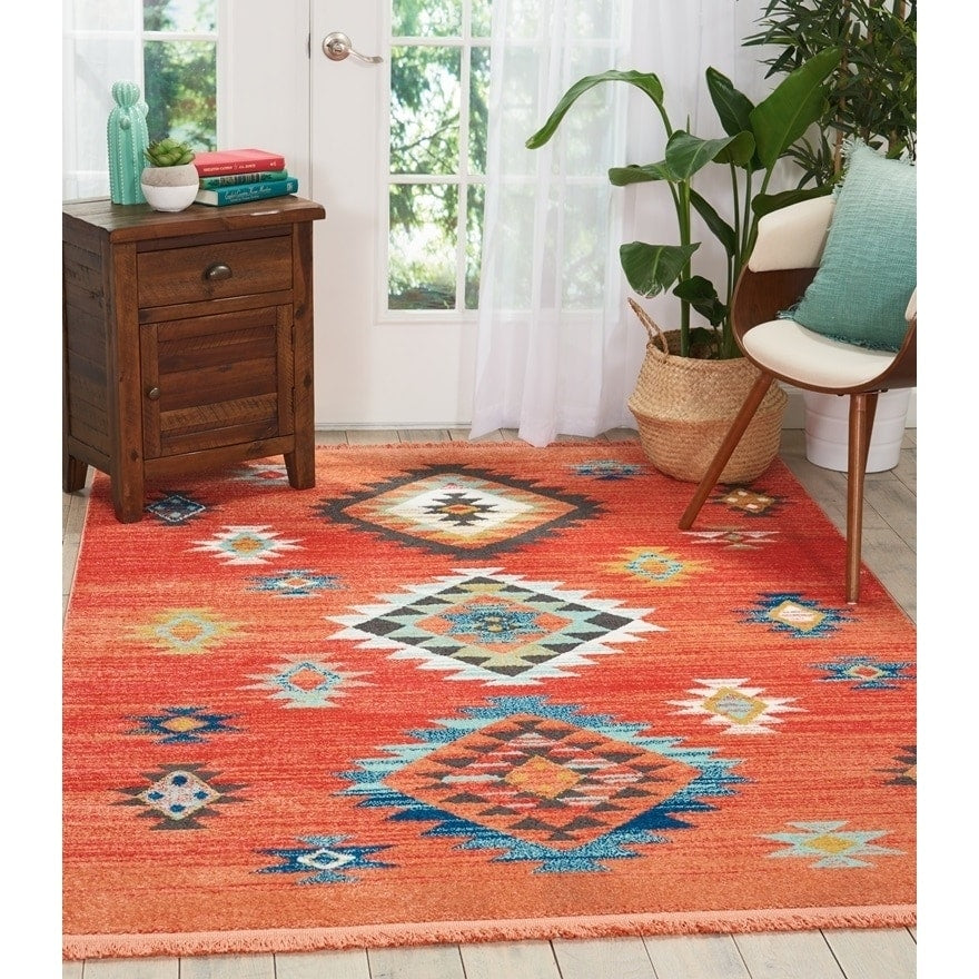 Nourison Tribal Decor Orange Multi Medallion Area Rug 53 X 76